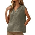 thumbnail image 1 of Hot days, bold styles Olyvenn Linen Tank Tops for Women 2025 Cotton Sleeveless Lapel V Neck Tanks Top Side Slit Casual Loose Fit Basic Summer Tees Shirts Gray M, 1 of 8
