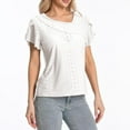 thumbnail image 1 of Hot days, bold styles Olyvenn Petal Short Sleeve Eyelet Tops for Women Dressy Casual Summer Trendy Collar V Neck Tee Shirts Ladies Elegant Blouses White M, 1 of 6