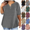 thumbnail image 1 of Hot days, bold styles. Olyvenn Summer Cotton Plus Size Tops for Women Trendy Short Sleeve V Neck Loose Blouse Workout Basic Comfy T Shirts Tees Coffee L, 1 of 5