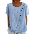 thumbnail image 1 of Hot days, bold styles Olyvenn Women Summer Cotton Linen Short Sleeve Tops Casual Crew Neck Solid Color Plus Size T Shirt Summer Loose Blouse Tops Blue XXXL, 1 of 6