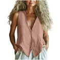 thumbnail image 1 of Hot days, bold styles Olyvenn Women's Casual Summer Tank Tops Cotton Linen Button V-Neck Blouse Sleeveless Casual Loose Shirts Tunics Pink M, 1 of 6