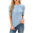 thumbnail image 1 of Hot days, bold styles Olyvenn Women's Eyelet Tops Puff Short Sleeve Blouses Dressy Casual Cute Hollow Out Crochet Lace Embroidered Summer Shirts Blue XL, 1 of 8