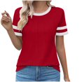 thumbnail image 1 of Hot days, bold styles Olyvenn Women's Fashion Casual Crewneck Color Block T Shirts Short Sleeve Summer Tops Tees Slim Fit 2025 Trendy Tops Red L, 1 of 4