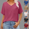thumbnail image 1 of Hot days, bold styles Olyvenn Women's Oversized T Shirts Short Sleeve V Neck Summer Tops Casual Loose Fit Textured Blouses 2025 Trendy Tee Shirt Black L, 1 of 7