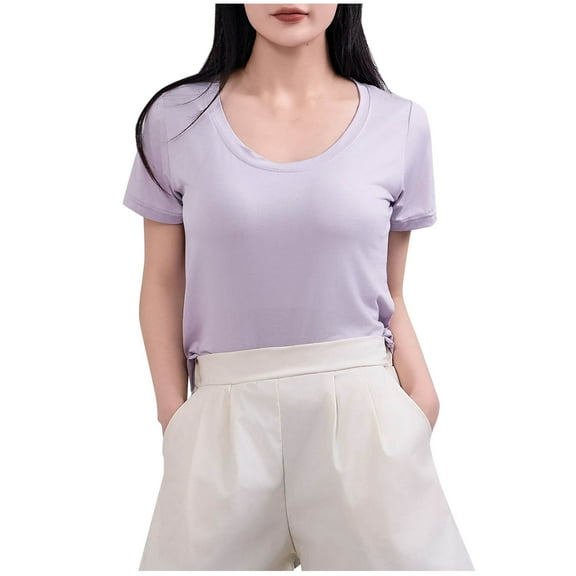 Hot days, bold styles Olyvenn Women's Short Sleeve Cotton Scoop Neck Tee Summer Casual Solid T-Shirt Comfyable Breathable Modal Tops Rose Gold XXL