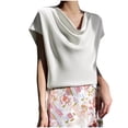 thumbnail image 1 of Hot days, bold styles Olyvenn Women's Silk Satin Cowl Neck Short Sleeve Top, Elegant Dressy Casual Summer Blouse Shirt Solid T-Shirt Green L, 1 of 4