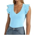 thumbnail image 1 of Hot days, bold styles Olyvenn Women's Summer Sleeveless Tops V Neck Ruffle Shirts Ribbed Knit Tank Top Sexy Blouse Ladies Clothes 2025 Light Blue S, 1 of 6