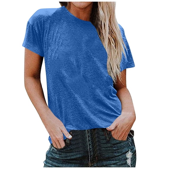 Hot days, bold styles Olyvenn Womens 2025 Summer Tunic Tops Cotton Loose Fit Soft Basic Tees Short Sleeve Crew Neck T Shirts Casual Workout Blouse Blue XL