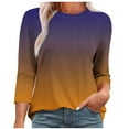 thumbnail image 1 of Hot days, bold styles Olyvenn Womens 3/4 Length Sleeve Tops Cute Gradient Printed Graphic Tees Casual Plus Size Summer Shirts Loose Dressy Blouse Orange S, 1 of 5
