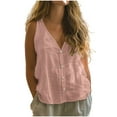 thumbnail image 1 of Hot days, bold styles Olyvenn Womens Button Down Tank Tops V Neck Cotton Linen Sleeveless Shirts 2025 Summer Beach Casual Tank Top Pink L, 1 of 7