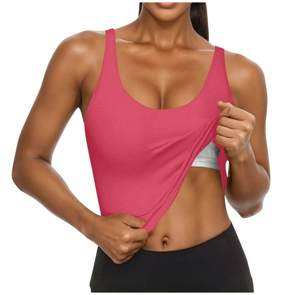 Hot days, bold styles Olyvenn Womens Camisole Padded Crop Tank Tops Longline Sports Bras Workout Yoga Gym Athletic Tops Clothes Shirts Hot Pink S