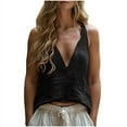 thumbnail image 1 of Hot days, bold styles Olyvenn Womens Crop Tops Cotton Linen Tank Tops V Neck Casual Cami Sleeveless Blouses Summer Basic Tank Shirt Black S, 1 of 6