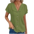 thumbnail image 1 of Hot days, bold styles Olyvenn Womens Linen Shirts 2025 Summer Casual Button Down Lapel V Neck Roll Up Short Sleeve Tops Comfy Trendy Business Work Blouse Green XXL, 1 of 6