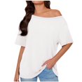 thumbnail image 1 of Hot days, bold styles Olyvenn Womens Off One Shoulder Tops Summer Short Sleeve Casual Loose Fit Shirts Fashion Blouse Tee Trendy Going Out Tops White L, 1 of 7