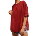 thumbnail image 1 of Hot days, bold styles Olyvenn Womens Oversized Tshirts Summer Casual Short Sleeve Crew Neck T Shirt Loose Fit Side Slit Tee Tops Red XXL, 1 of 9