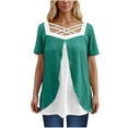 thumbnail image 1 of Hot days, bold styles Olyvenn Womens Plus Size Tops Summer Dressy Hollow Out Boat Neck Short Sleeves Lightweight T-Shirt Color Blocked Patchwork Tee Mint Green XXXXXL, 1 of 6