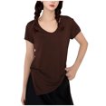 thumbnail image 1 of Hot days, bold styles Olyvenn Womens Short Sleeve Tops Fashion Casual V Neck Shirts Summer Solid Short Sleeve Tees Basic Pullover Loose Comfy Blouses Brown L, 1 of 3
