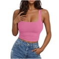 thumbnail image 1 of Hot days, bold styles Olyvenn Womens Square Neck Longline Sports Bra - Workout Crop Tank Tops Padded Yoga Camisole with Built in Pads Pink XXXL, 1 of 7