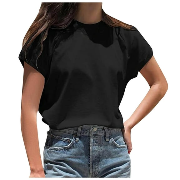 Hot days, bold styles Olyvenn Womens Summer Cap Sleeve T-Shirts Casual Loose Fit Tunic Tops 2025 Trendy Y2K Tees Crew Neck Tee Shirts Black XL