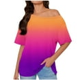 thumbnail image 1 of Hot days, bold styles Olyvenn Womens Summer Tops Gradient Printed Short Sleeve Top Cold Shoulder Tunic T Shirt Casual Versatile Blouses Lounge Stylish Tops Orange XL, 1 of 6