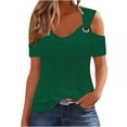 thumbnail image 1 of Hot days, bold styles Olyvenn Womens Tops Summer Off The Shoulder 2025 Spring Fashion Short Sleeve T Shirt Basic Tees Sexy Dressy Casual Blouse Green XXL, 1 of 7