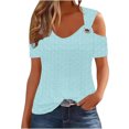 thumbnail image 1 of Hot days, bold styles Olyvenn Womens Tops Summer Off The Shoulder 2025 Spring Fashion Short Sleeve T Shirt Basic Tees Sexy Dressy Casual Blouse Light Blue L, 1 of 7