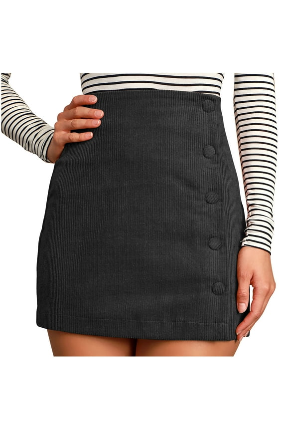 Hot days, bold styles SMihono Corduroy Skirt Women Fall Winter High Waisted Short Pencil Bodycon Casual High Waist Button Slim Fitted Vintage Cute Mini Skirts Black 4