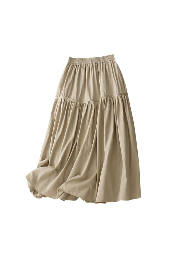 Hot days, bold styles SMihono Linen Skirts for Women Elastic High Waisted Vintage 2025 Summer Flowy Ruffle A Line Midi Skirts with Pockets Khaki 8