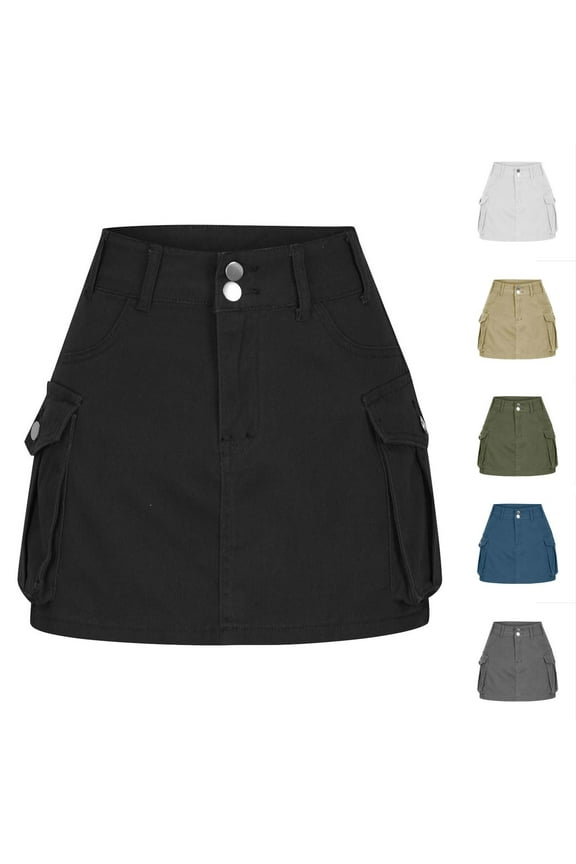 Hot days, bold styles SMihono Low Waist Cargo Skirt Women Button Mini Cargo Denim Skirt with Pocket Mini Skirt Y2k Bodycon Jean Short Skirts Black 8