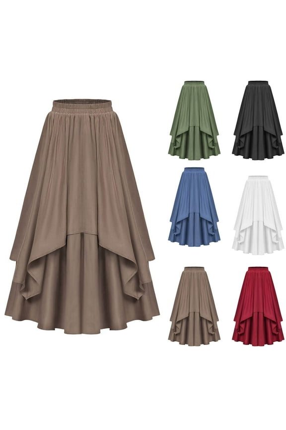 Hot days, bold styles SMihono Renaissance Skirts for Women Double Layered Long Skirt with Pockets Pleated High Low Elegant Court-Inspired Vintage Skirt Black 6