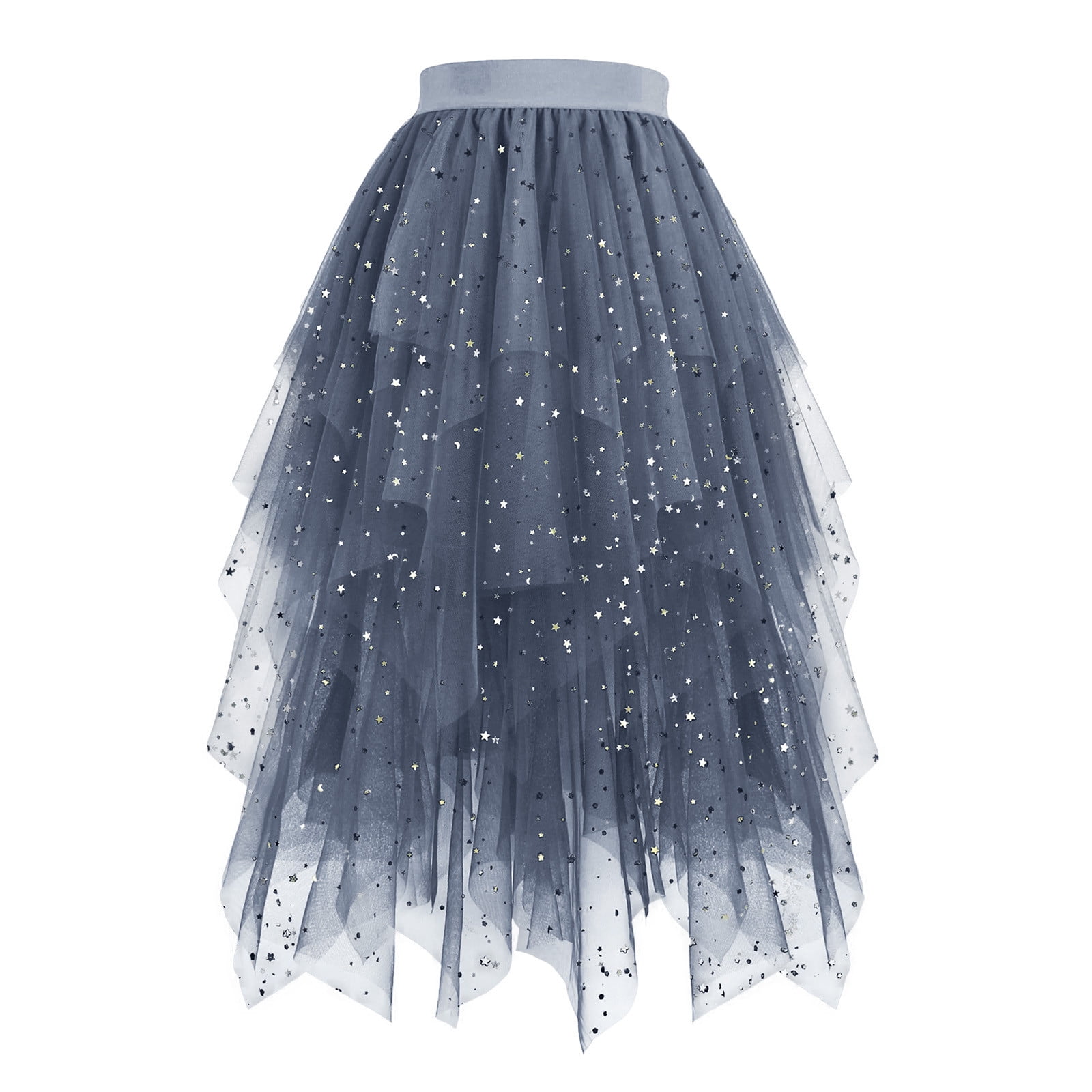 AQQYA Women's Tiered Tulle Skirt - Black Flared Mesh A-Line Skirt With Elastic Waist | Boho Princess Tutu Skirt For Parties, Weddings, Daily Wear