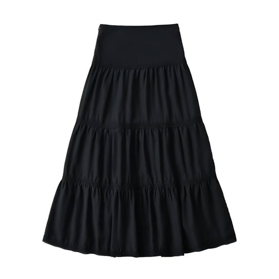 Hot days, bold styles SMihono Women Lace Tiered Maxi Skirt Vintage High Waisted Pleated Skirt A-Line Casual Fall Skirts Flowy Boho Beach Long Skirt Black 4