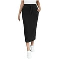 thumbnail image 1 of Hot days, bold styles SMihono Women's Midi Skirt Fall Elastic High Waisted Casual Stretchy Skirts with Pockets Ribbed Knit Bodycon Pencil Skirts Black 4-6, 1 of 5