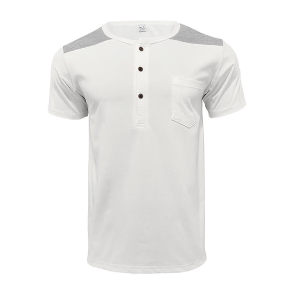 Hot days, bold styles SSAAVKUY Men's Beach T-Shirts Patchwork Short Sleeve Henely Shirts Casual Summer V Neck Tee Shirts with Pocket White XL