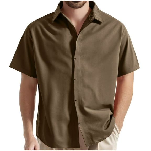 Hot days, bold styles SSAAVKUY Men's Linen Shirts Short Sleeve Button Down Casual Shirt Business Dress Clothing Beach Fashion Summer Tops Bronze XXL