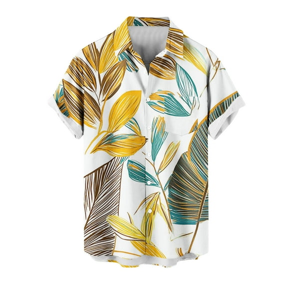 Hot days, bold styles SSAAVKUY Men's Short Sleeve Hawaiian Shirt Loose Fit, Floral Print Tropical Party Beach Button Down Aloha Shirt Yellow L