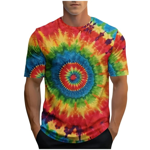 Hot days, bold styles SSAAVKUY Tie Dye Shirts for Men Casual Short Sleeve Unisex 3D Print Tee Shirt, Sports Mens Rainbow Tie Dye T Shirts Red XL