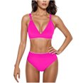 thumbnail image 1 of Hot days, bold styles UTSJKR Women's Bikini Sets V Neck Double Straps High Waisted Swimsuits Shell Stitched Cheeky Two Piece Bathing Suit Hot Pink S, 1 of 3