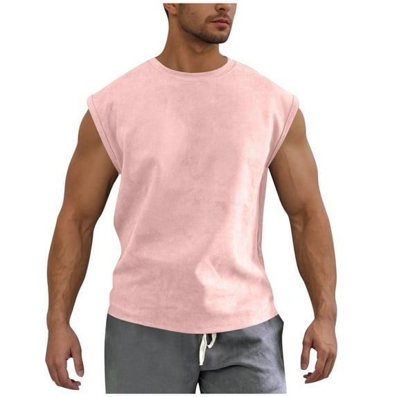 Hot days, bold styles YLSDY Cut Off Workout Tank Tops for Men Athletic Gym Running Cap Sleeve Muscle Tee Fitness Bodybuilding Sleeveless T Shirts Pink M