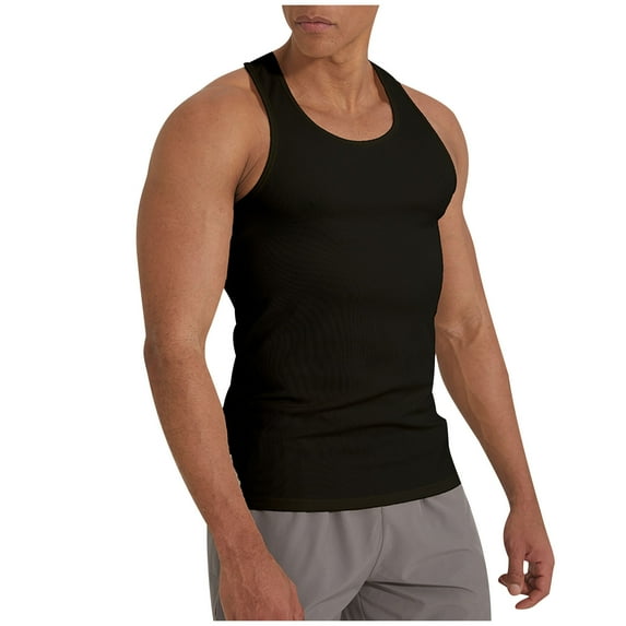 Hot days, bold styles YLSDY Mens 100% Cotton Tank Top Ribbed High Elastic Athletic Pullover Gym Outdoor Exercise Muscle Solid Basic Tank Top 2025 Black XL