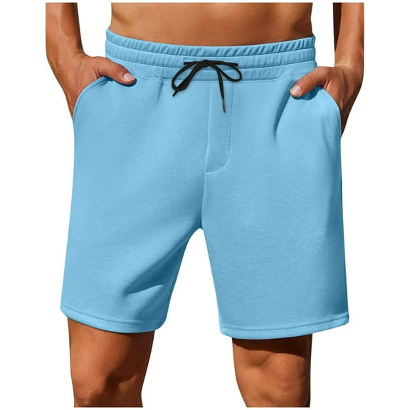 Hot days, bold styles YLSDY Mens Lounge Sweat Shorts, 7" Casual Summer Fashion Shorts with Pockets Elastic Waist Gym Workout Shorts with Drawstring Light Blue M