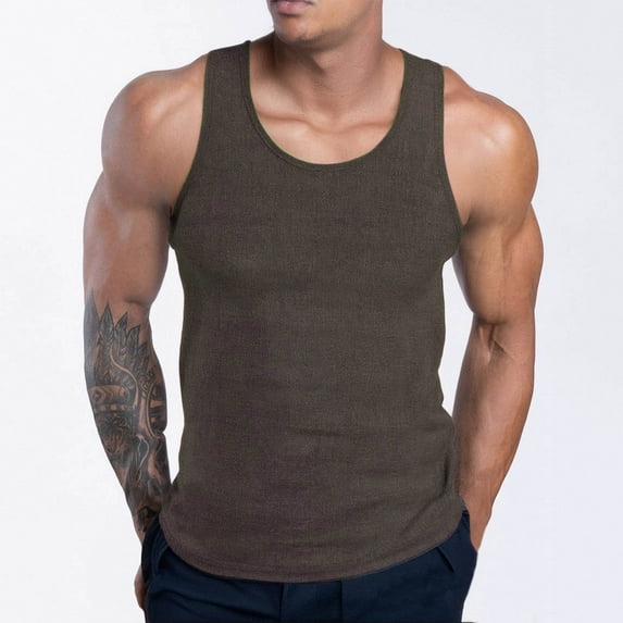Hot days, bold styles YLSDY Workout Undershirt for Men Sleeveless Round Neck Slim Muscle Shirt Solid Color Sports Going Out Dressy Tank Top Army Green XXL