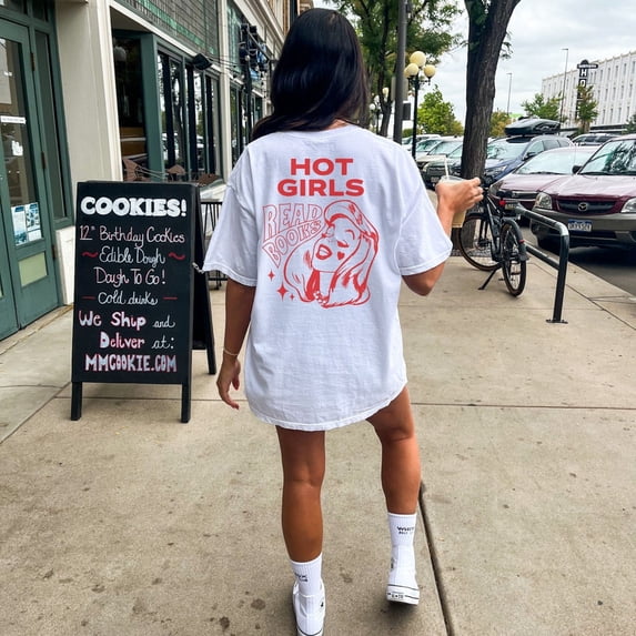Hot girls read books Comfort Colors T-shirt, Book nerd shirt, Bookish tshirt, Book lover gift, Literary shirt, Book club readers tee, Bookish gifts (Print On Back)