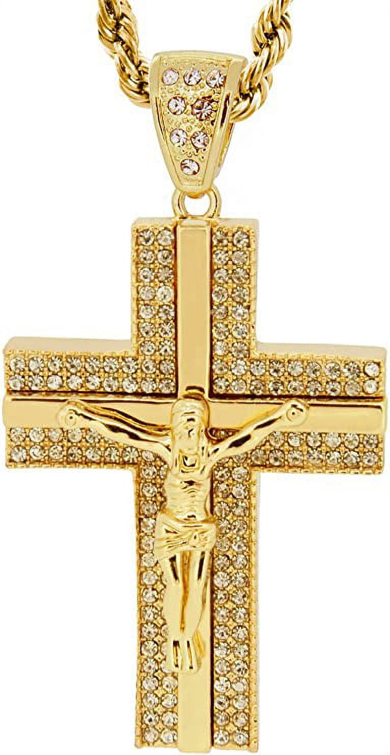 Hot new Gold Tone The Crucifix Block Cross Men's Pendant with 30" Rope