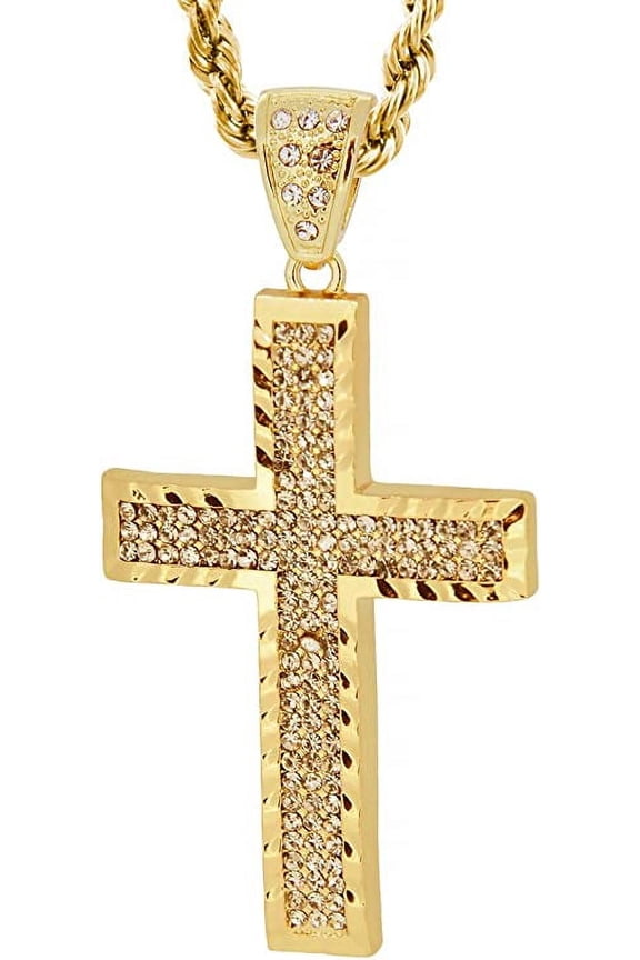 Hot new Gold Tone The Routed Cross Men's Pendant with 30" Rope Chain