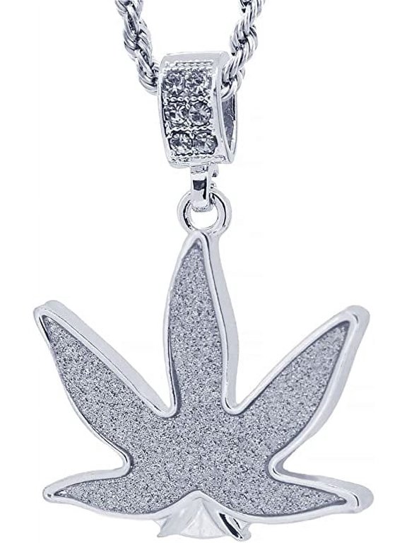 Hot new Silver Tone Marijuana Weed Leaf Men's Pendant 24" Rope Chain #2007