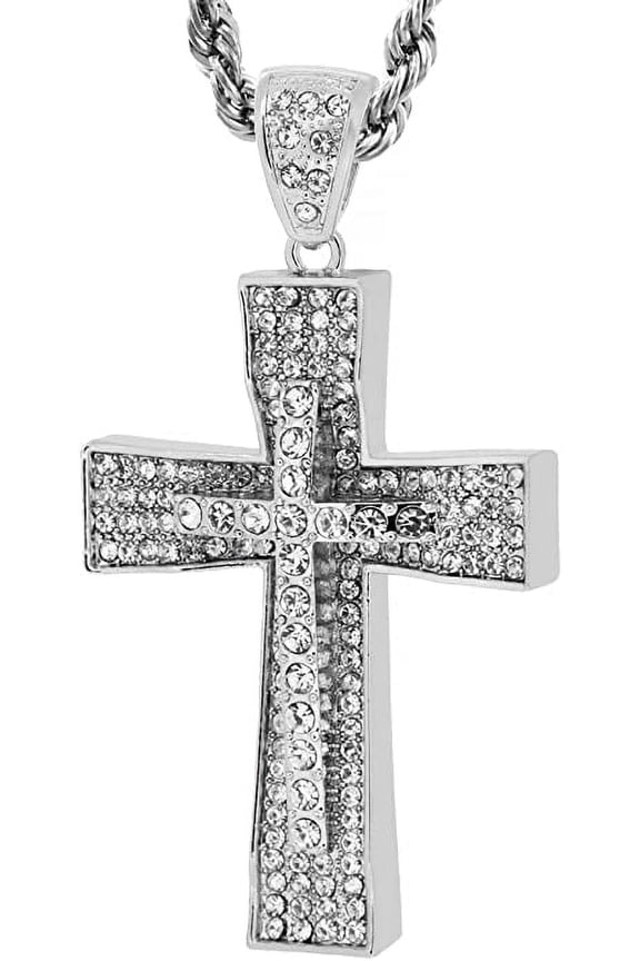 Hot new Silver Tone The Inlay Cross Men's Pendant with 30" Rope Chain