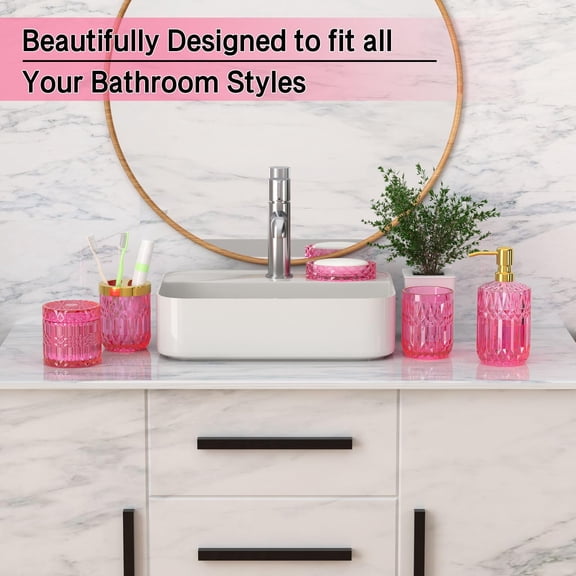 Hot-pink 5-Piece Glass Bathroom Accessory Set