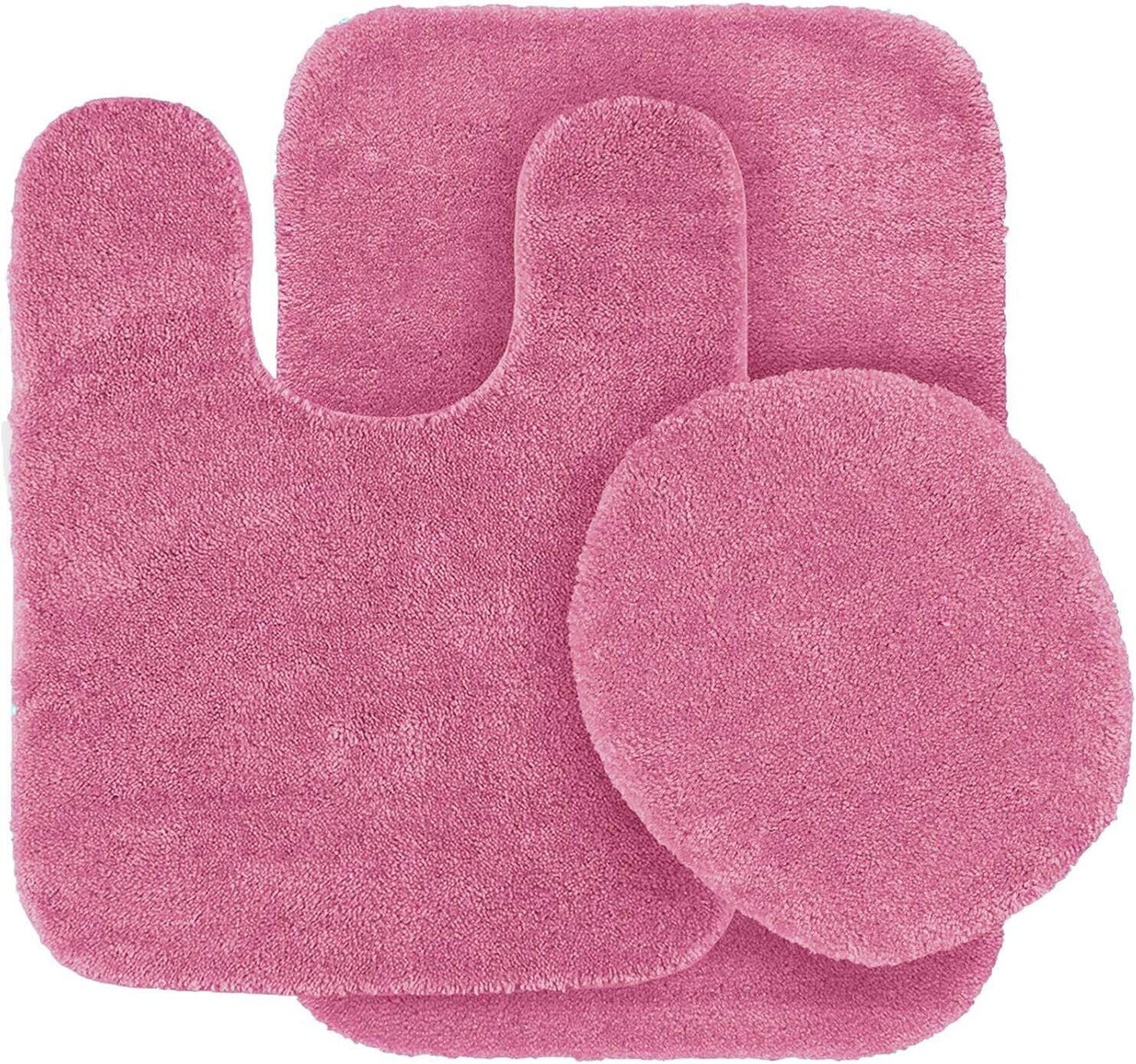 Hot pink color #6 bathroom décor mat rug 3pc Set, shaggy chenille plush ...