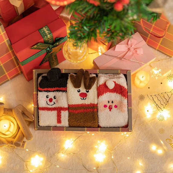 Hot sale cartoon christmas socks gift box set women cozy winter bed fluffy socks fuzzy christmas socks (4,Free)